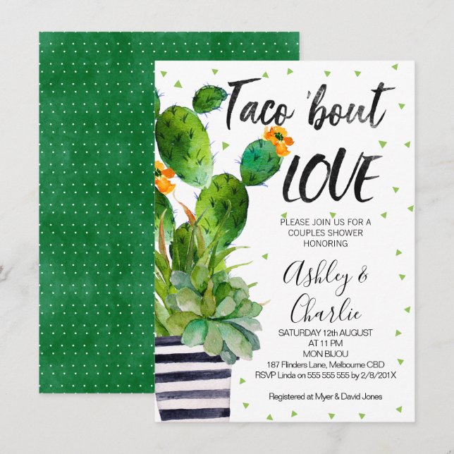 Taco Bout Amour Couples Douche Invitation (Devant / Derrière)