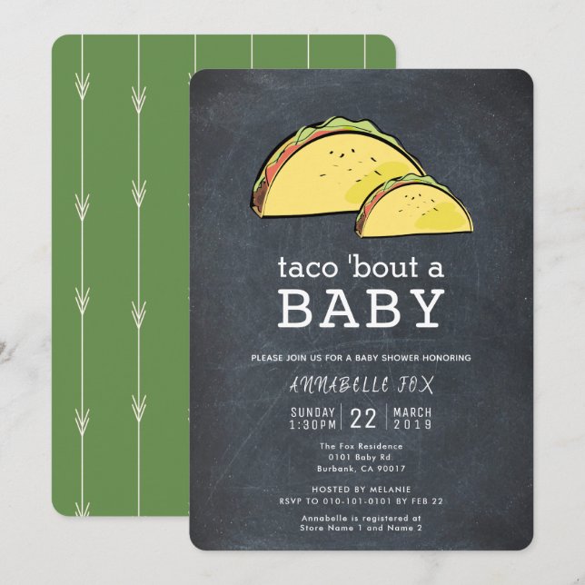 Taco Bout Fiesta Chalkboard Baby Shower Invitation (Front/Back)