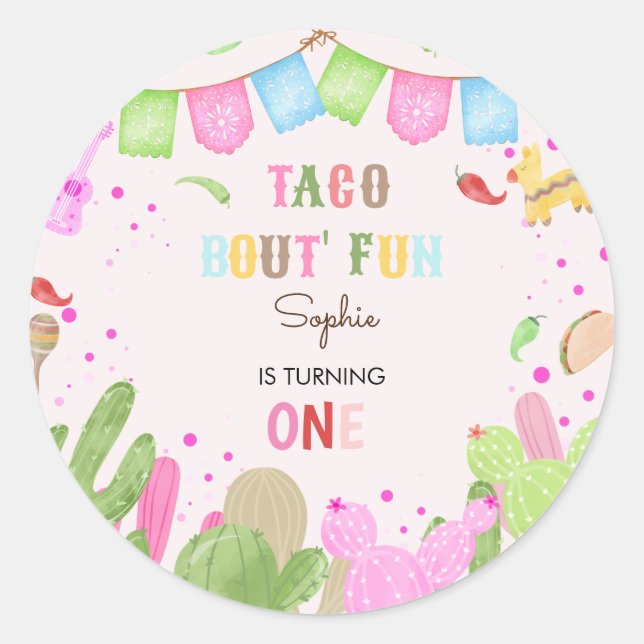 Taco bout fun fiesta mexican first birthday classic round sticker (Front)