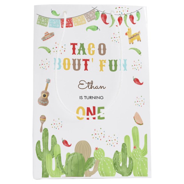 Taco bout' fun fiesta mexican first birthday medium gift bag (Front)