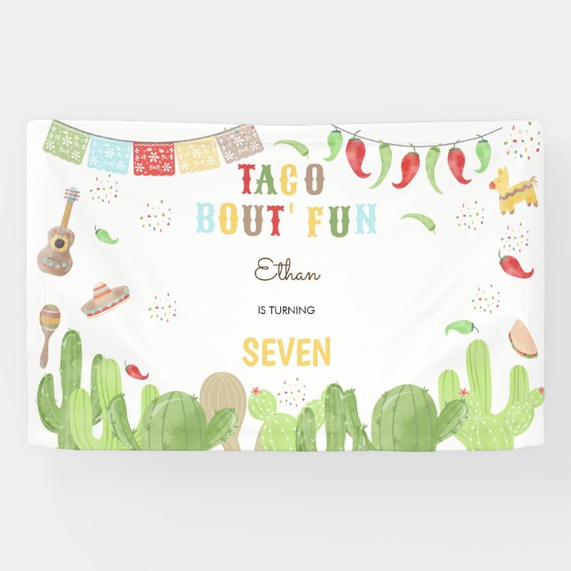 Taco bout' fun fiesta mexican kids birthday banner (Horizontal)