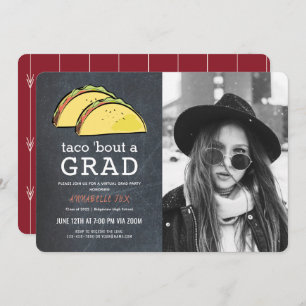 Taco Bout GRAD Photo Chkbd Red Virtual Graduation Invitation