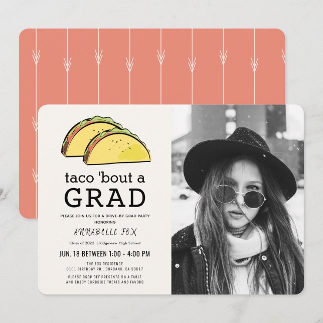 Taco Bout GRAD Photo Drive-by Graduation Party Invitation (Front/Back)