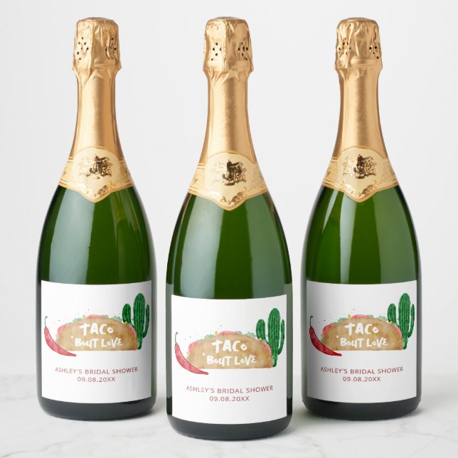 Taco 'Bout Love Bridal Shower Fiesta Personalized Sparkling Wine Label (Bottles)