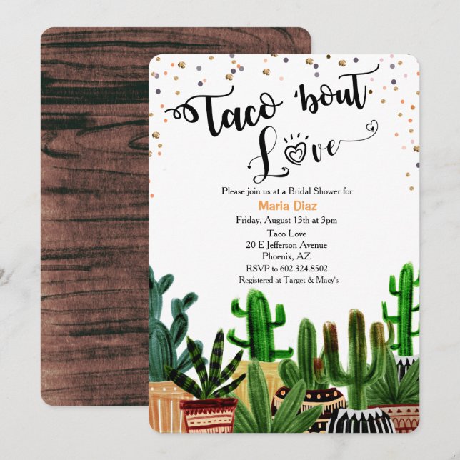 Taco 'bout Love Cactus Bridal Shower Invitation (Front/Back)