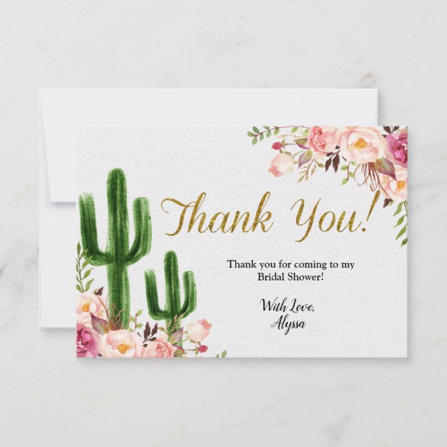 Taco bout love Cactus Bridal Shower Thank You card (Front)