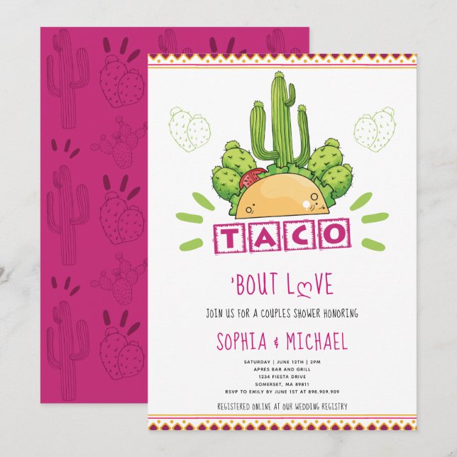 Taco 'Bout Love Couples Engagement Fiesta Pink Invitation (Front/Back)