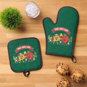 Taco 'Bout Love Cute Retro Cartoon Valentine's Day Oven Mitt & Pot Holder Set