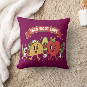 Taco 'Bout Love Cute Retro Cartoon Valentine's Day Throw Pillow