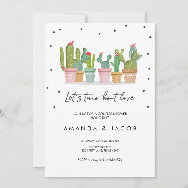 Taco Bout Love Fiesta Couples Shower Invite Cactus (Front)