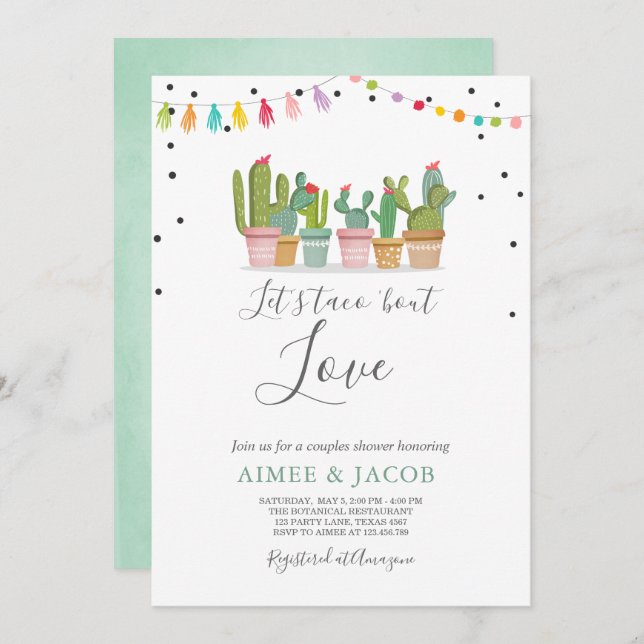 Taco Bout Love Fiesta Couples Shower Invite Cactus (Front/Back)