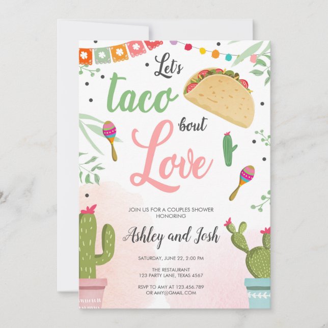 Taco Bout Love Fiesta Couples Shower Invite Cactus (Front)