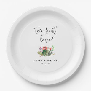 Taco Bout Love Mexican Cactus Succulent Wedding  Paper Plate