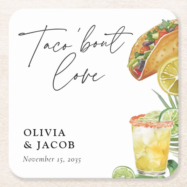Taco bout Love Mexican Couples Shower Square Paper Coaster (Front)