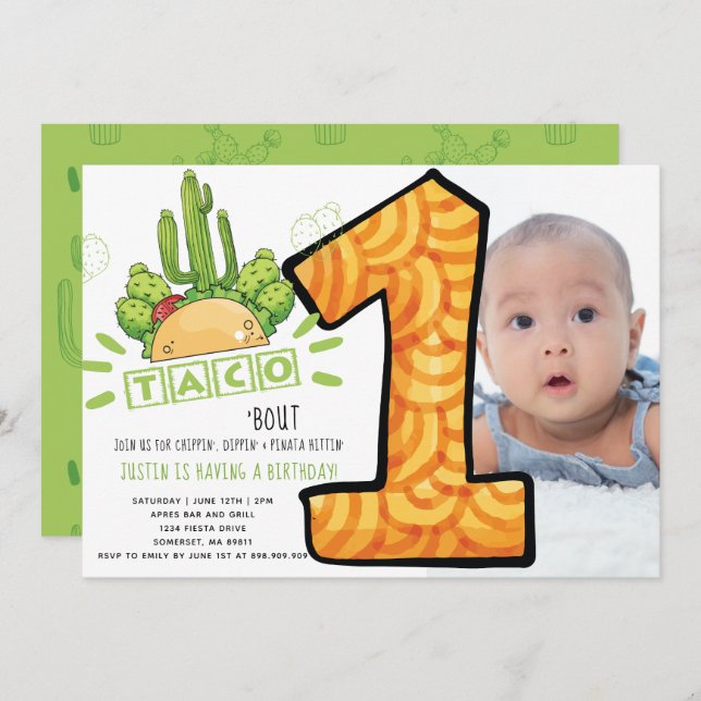 Taco Bout One | First Birthday Fiesta Photo Invitation (Front/Back)