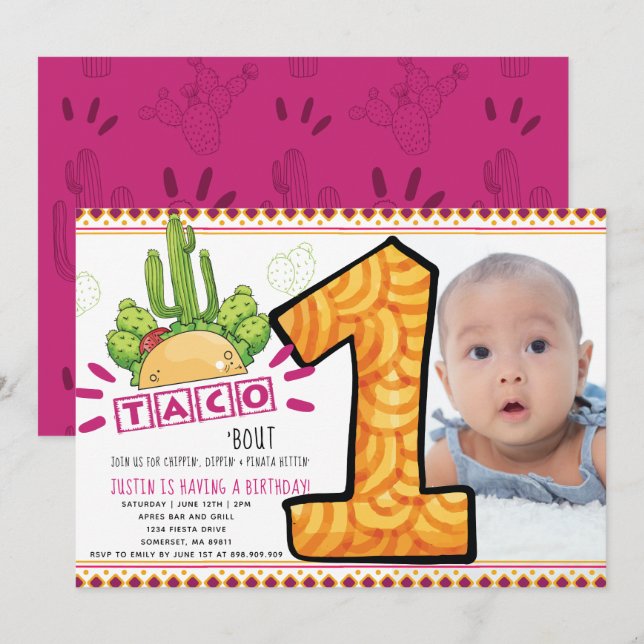 Taco Bout One | First Birthday Fiesta Photo Invitation (Front/Back)