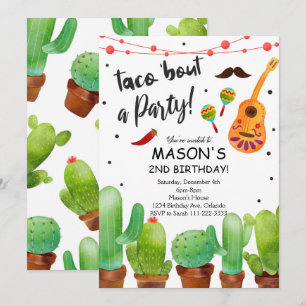 Taco Bout Party Fiesta Aquarelle Cactus Invitation