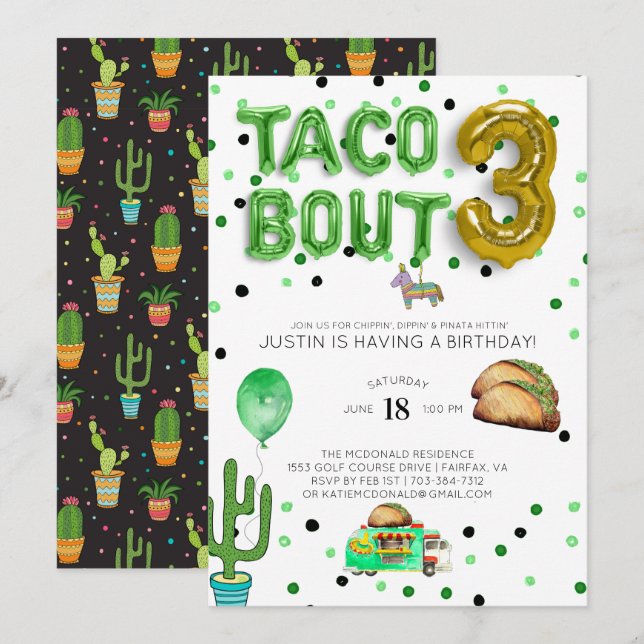 Taco Bout Three | Third Birthday Invitation (Front/Back)