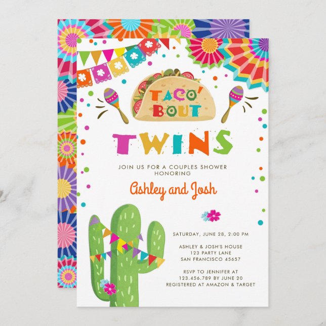 Taco Bout Twins Fiesta Baby Shower Invitation (Front/Back)