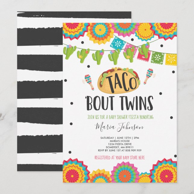 Taco 'Bout Twins Fiesta Twin Baby Shower Invitation (Front/Back)