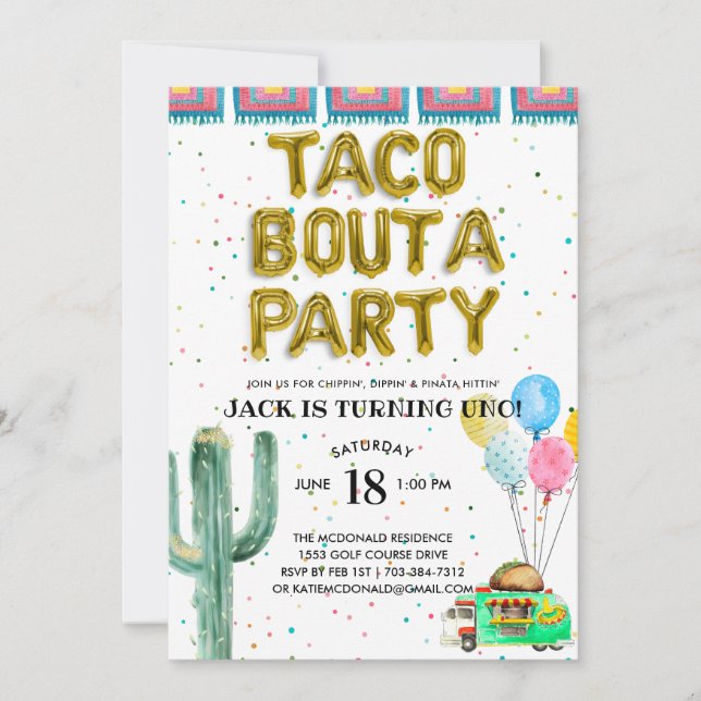 Taco Bout Un Parti | Invitation pour le premier an (Devant)