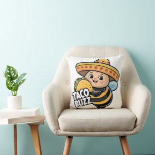 Taco Buzz Bumble Bee Throw Pillow