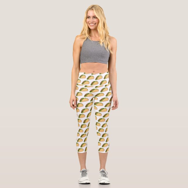 Taco cartoon illustration capri leggings (Front)