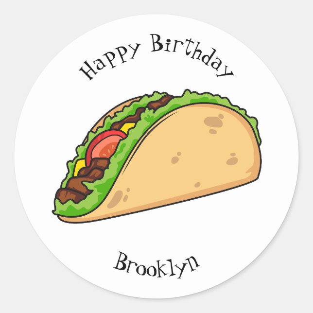 Taco cartoon illustration classic round sticker (Front)