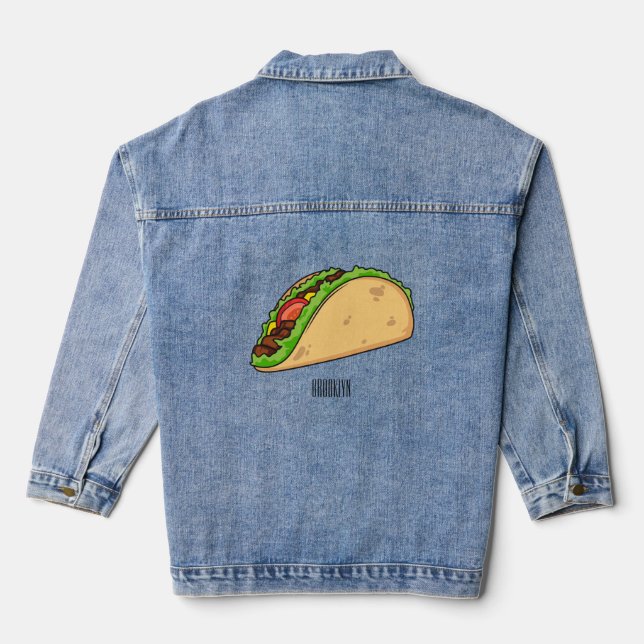 Taco cartoon illustration denim jacket (Back)
