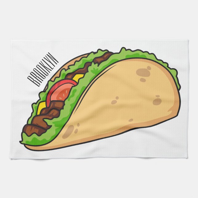 Taco cartoon illustration kitchen towel (Horizontal)