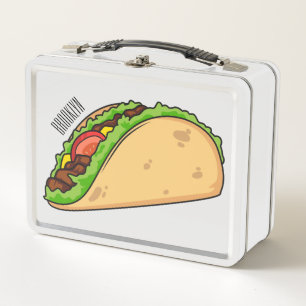 Taco cartoon illustration metal lunch box