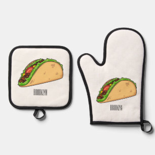 Taco cartoon illustration oven mitt & pot holder set