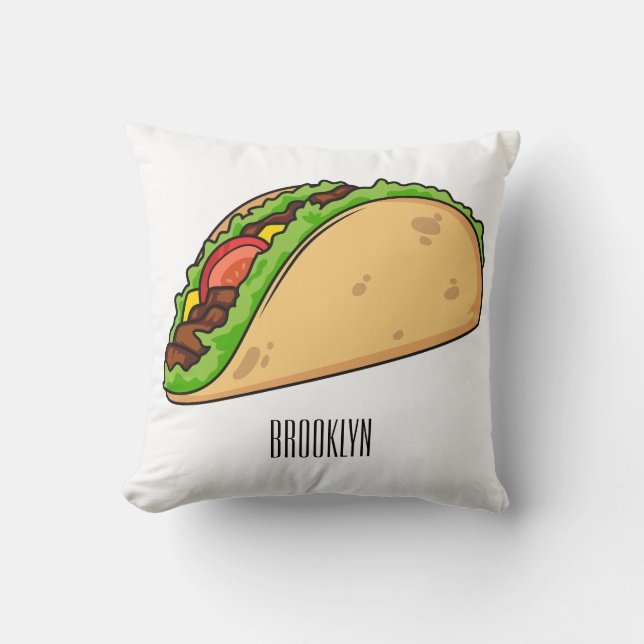 Taco cartoon illustration throw pillow (Front)