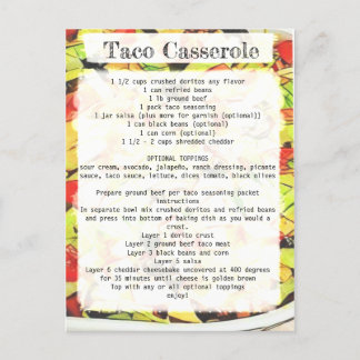 Taco casserole recipe card