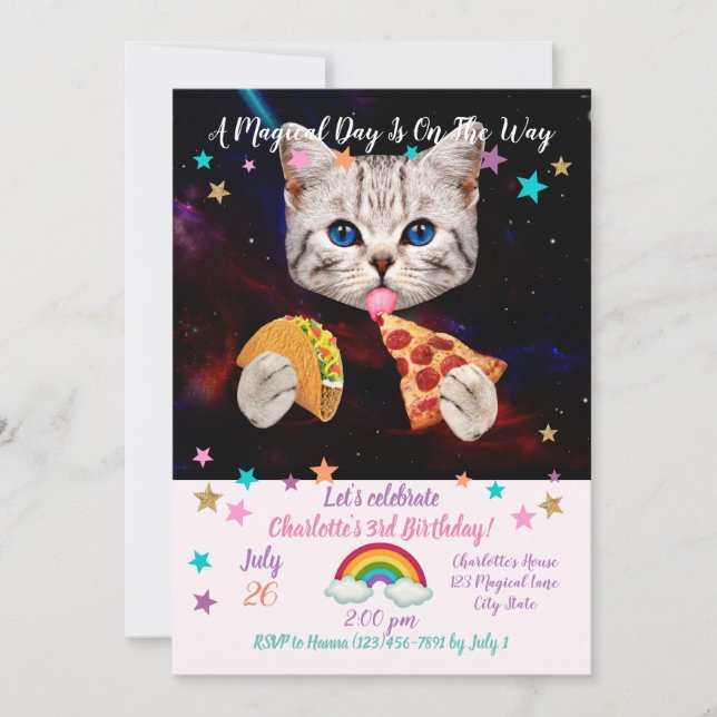 Taco, Cat and pizza Invitation (Front)