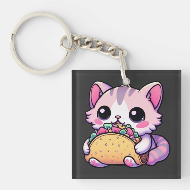 Taco Cat Delight - kawaii, tacos, cats, cute Keychain (Front)