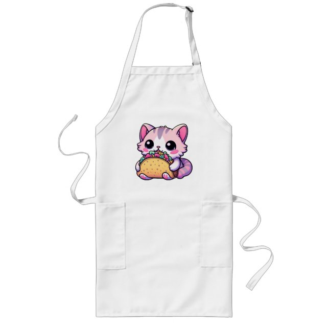 Taco Cat Delight - kawaii, tacos, cats, cute Long Apron (Front)