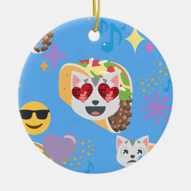taco cat emoji ceramic ornament (Front)