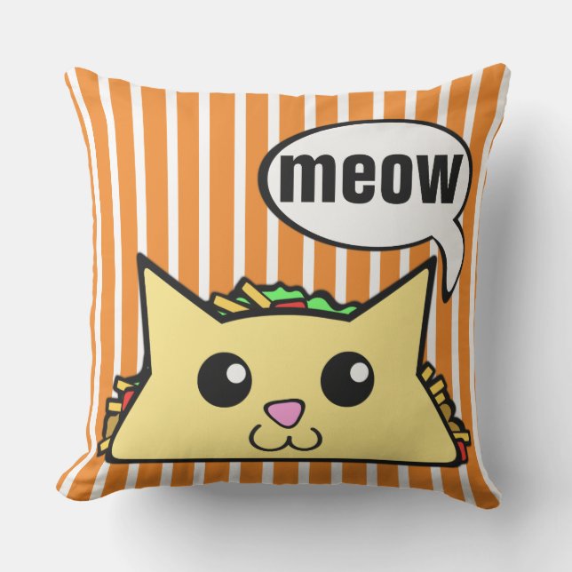 Taco Cat Striped Throw Pillow (Front)