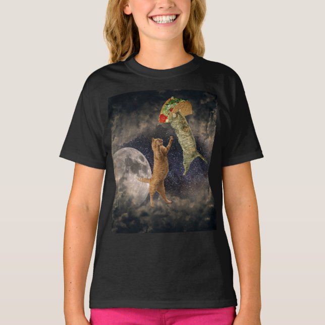 Taco Cats & la Lune & T-Shirt pour filles univers (Devant)