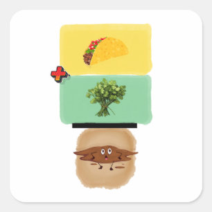Taco + Cilantro = 💩 (Funny Anti-Cilantro Design) Square Sticker