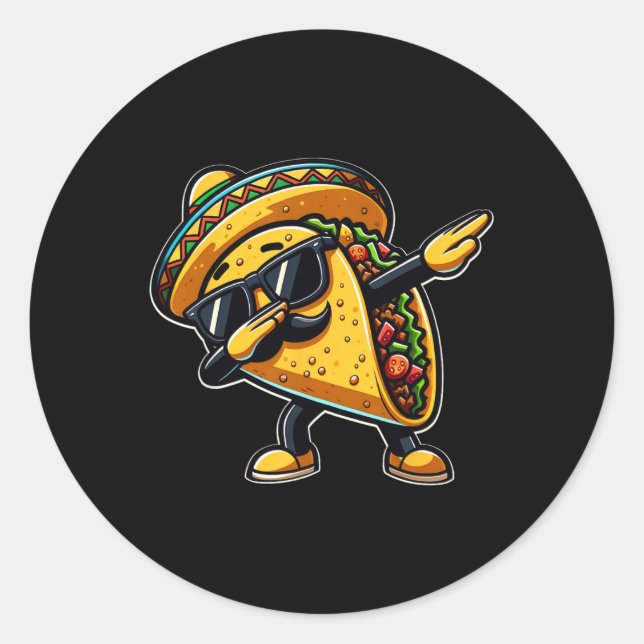 Taco Cinco De Mayo Funny Mexican Fathers Day  Classic Round Sticker (Front)