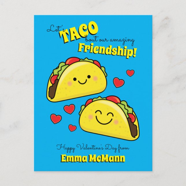 Taco Cute Kids Valentine's Day Friendship Postcard (Front)