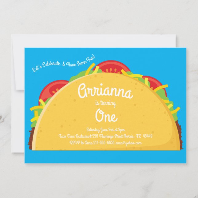 Taco Cute Mexican Food Kids 1st Birthday Party Invitation (Front)