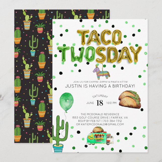 Taco Deux Jours Anniversaire Invitation (Devant / Derrière)