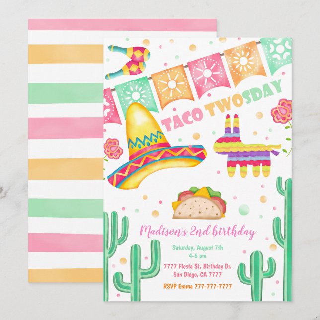 Taco Deux Jours Anniversaire Invitation (Devant / Derrière)