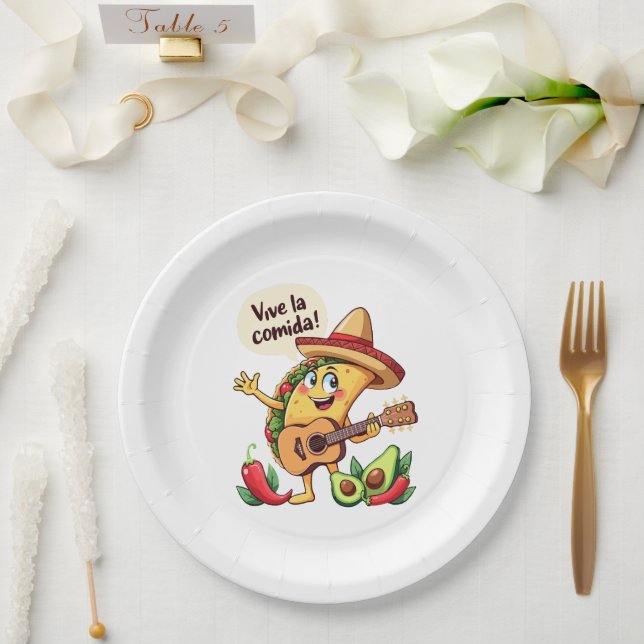 Taco Fiesta mit Gitarre und hispanischem Flair Paper Plate (Wedding)