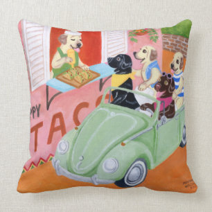 Taco Fun Labradors Painting Throw Pillow