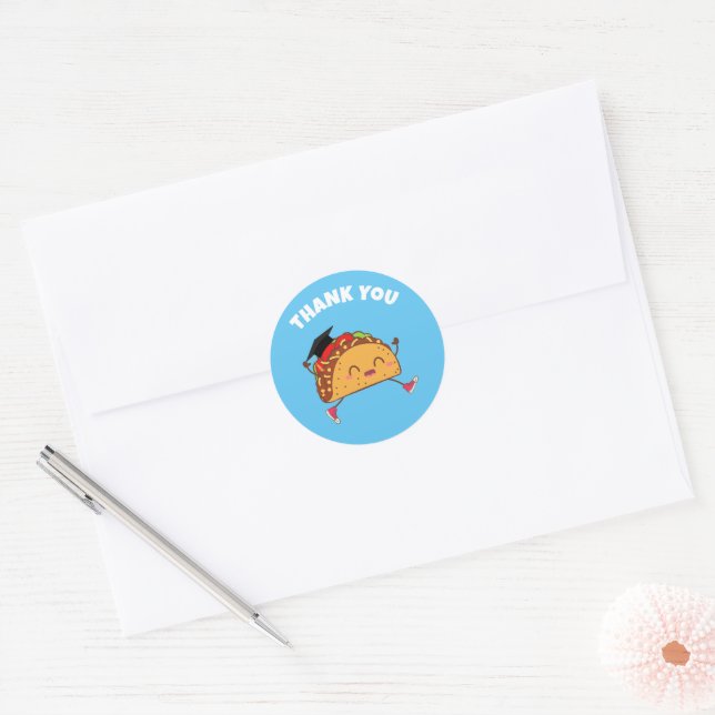 Taco Graduation Party Thank You Classic Round Sticker (Envelope)