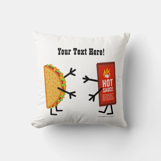 Taco & Hot Sauce - Customizable Throw Pillow (Front)